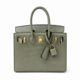Mini Birkin 20cm Outer Stitching Tote Bag in Sage Green Crocodile Pattern
