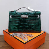 Kelly Pochette Vert Emeraude Shiny Niloticus Crocodile Leather Palladium Hardware Women Clutch Bag