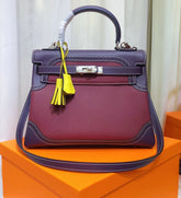 Kelly Sellier Ghillies 28cm Bordeaux & Marron Foncé Barenia Leather Palladium Hardware Women Handbag