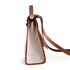 Hermès Herbag Zip 31 Ecru Toile Militaire & Gold Brown Box Calf Leather Palladium Hardware