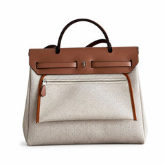 Hermès Herbag Zip 31 Écru Plain Toile H / Fauve Vache Hunter Leather Palladium Hardware