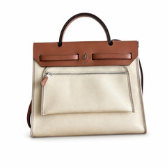 Hermès Herbag 31 Cream Canvas & Caramel Calf Leather Palladium Hardware
