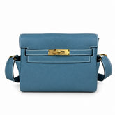 Kelly Messenger PM 27 Veau Togo, Bleu Jean, Gold Hardware