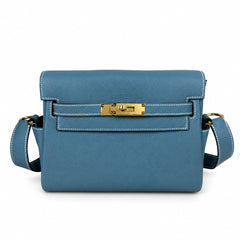 Kelly Messenger PM 27 Veau Togo, Bleu Jean, Gold Hardware