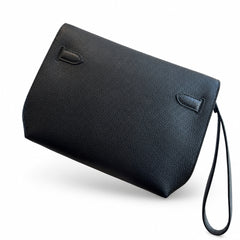 Hermès Kelly Dépêches 25 Noir Togo Calf Leather Palladium Tourniquet Clutch with Wrist Strap & Detachable Crossbody Strap