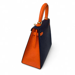 Hermès Kelly Sellier 25cm Sapphire Blue & Orange H Epsom Calf Leather Frosted Gold Hardware