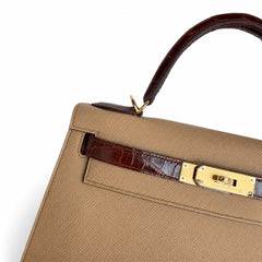 Hermès Kelly Sellier 28cm Epsom Calf Leather & Honey Brown Crocodile Gold Hardware