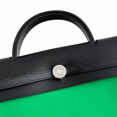 Hermès Herbag Zip 31 Green Canvas & Black Calf Leather Palladium Hardware Handbag