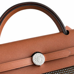 Hermès Herbag Zip 31 Brun Mini Grid Toile H / Fauve Vache Hunter Leather Palladium Hardware