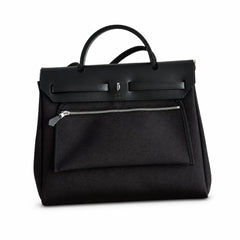 Hermès Herbag Zip 31 Noir Plain Toile H / Noir Vache Hunter Leather Palladium Hardware
