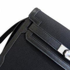 Hermès Kelly Dépêches 25 Noir Toile Militaire / Noir Swift Calf Leather Palladium Hardware