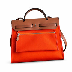 Hermès Herbag Zip 31 Potiron Suede / Fauve Vache Hunter Leather Palladium Hardware