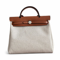 Hermès Herbag Zip 31 Écru Plain Toile H / Fauve Vache Hunter Leather Palladium Hardware