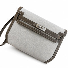 Hermès Kelly Dépêches 25 Ecru Toile Militaire / Etoupe Swift Calf Leather Palladium Hardware