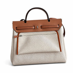 Hermès Herbag Zip 31 Écru Toile H Rouge Chain D'Ancre Print / Fauve Vache Hunter Leather Palladium Hardware