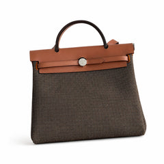 Hermès Herbag Zip 31 Brun Mini Grid Toile H / Fauve Vache Hunter Leather Palladium Hardware