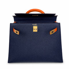Hermès Kelly Sellier 25cm Sapphire Blue & Orange H Epsom Calf Leather Frosted Gold Hardware