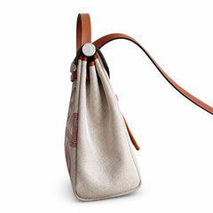 Hermès Herbag Zip 31 Écru Toile H Rouge Chain D'Ancre Print / Fauve Vache Hunter Leather Palladium Hardware