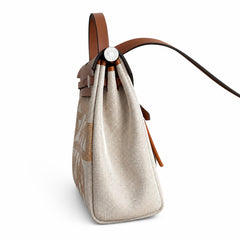 Hermès Herbag Zip 31 Écru Toile H Gold Chain D'Ancre Print / Fauve Vache Hunter Leather Palladium Hardware