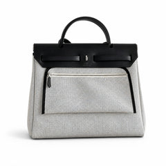 Hermès Herbag Zip 31 Écru Toile H Bleu Marine Pegasus Print / Noir Vache Hunter Leather Palladium Hardware