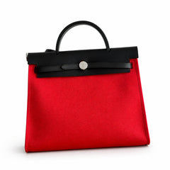 Hermès Herbag Zip 31 Berline Rouge Casaque Toile H / Noir Vache Calf Leather Palladium Hardware