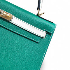 Hermès Kelly II 28cm Vert Vertigo × Craie Color Matching Epsom Calf Leather Gold Hardware