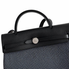 Hermès Herbag Zip 31 Noir Mini Grid Toile H / Noir Vache Hunter Leather Palladium Hardware