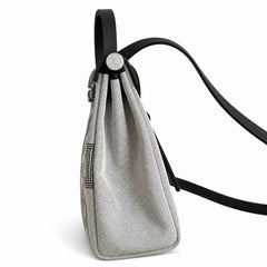 Hermès Herbag Zip 31 Écru Toile H Gris Chain D'Ancre Print / Noir Vache Hunter Leather Palladium Hardware