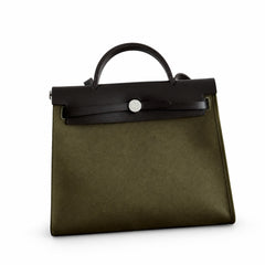Hermès Herbag Zip 31 Berline Lichen & Ecru-Beige Toile H / Noir Vache Calf Leather Palladium Hardware