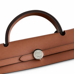 Hermès Herbag Zip 31 Écru Toile H Fauve H Geometric Stripe Print / Fauve Vache Hunter Leather Palladium Hardware