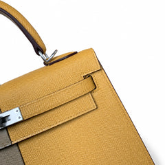 Hermès Kelly Sellier 25cm Sesame & Etoupe Epsom Calf Leather Palladium Hardware