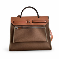 Hermès Herbag Zip 31 Etoupe Suede / Fauve Vache Hunter Leather Palladium Hardware