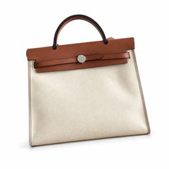 Hermès Herbag 31 Cream Canvas & Caramel Calf Leather Palladium Hardware