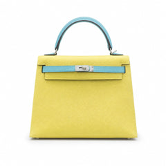 Hermès Kelly II 28cm Soufre × Blue Atoll Color Matching Epsom Calf Leather Palladium Hardware