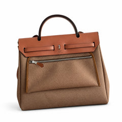 Hermès Herbag Zip 31 Brun Plain Toile H / Fauve Vache Hunter Leather Palladium Hardware