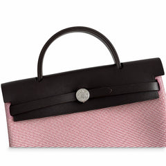 Hermès Herbag Zip 31 Rose Sakura Mini Grid Toile H / Noir Vache Hunter Leather Palladium Hardware