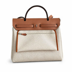 Hermès Herbag Zip 31 Écru Toile H Rouge Pegasus Print / Fauve Vache Hunter Leather Palladium Hardware