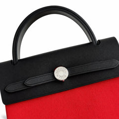 Hermès Herbag Zip 31 Berline Rouge Casaque Toile H / Noir Vache Calf Leather Palladium Hardware