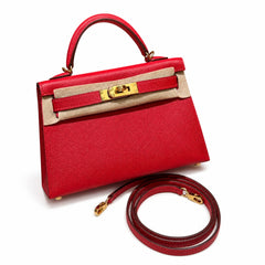 Hermès Mini Kelly II 20 Rouge Casaque Epsom Calf Leather Gold Hardware