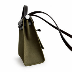 Hermès Herbag Zip 31 Berline Lichen & Ecru-Beige Toile H / Noir Vache Calf Leather Palladium Hardware
