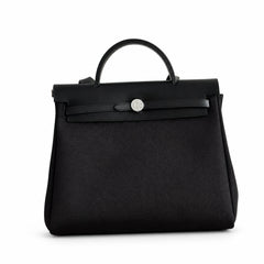 Hermès Herbag Zip 31 Noir Plain Toile H / Noir Vache Hunter Leather Palladium Hardware