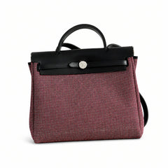 Hermès Herbag Zip 31 Rouge Grenat Mini Grid Toile H / Noir Vache Hunter Leather Palladium Hardware
