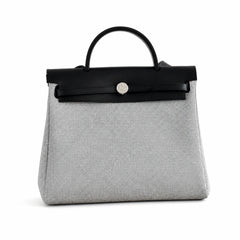Hermès Herbag Zip 31 Écru Mini Grid Toile H / Noir Vache Hunter Leather Palladium Hardware