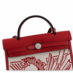 Hermès Herbag Zip 31 Écru Toile H Rouge Pegasus Print / Rouge Epsom Calf Leather Palladium Hardware