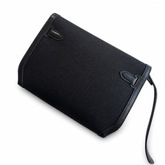 Hermès Kelly Dépêches 25 Noir Toile Militaire / Noir Swift Calf Leather Palladium Hardware