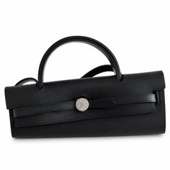 Hermès Herbag Zip 31 Écru Toile H Multicolor Vertical Stripe Print / Noir Vache Hunter Leather Palladium Hardware