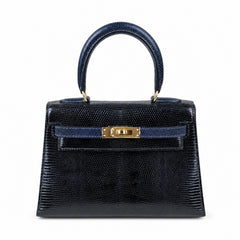 Hermès Mini Kelly 20 Black & Sapphire Blue Lizard Gold Hardware