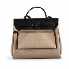 Hermès Herbag Zip 31 Beige Sable Toile H / Noir Vache Hunter Leather Palladium Hardware