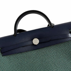 Hermès Herbag Zip 31 Vert Cypress Mini Grid Toile H / Bleu Marine Vache Hunter Leather Palladium Hardware