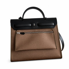 Hermès Herbag Zip 31 Berline PM Etoupe Toile H / Ebene Vache Calf Leather Palladium Hardware